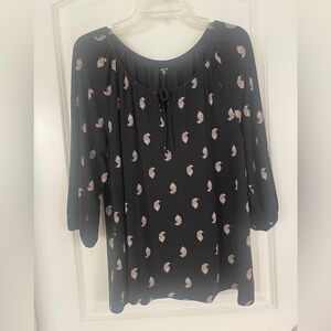 Garnet Hill Black and Beige Patterned Blouse